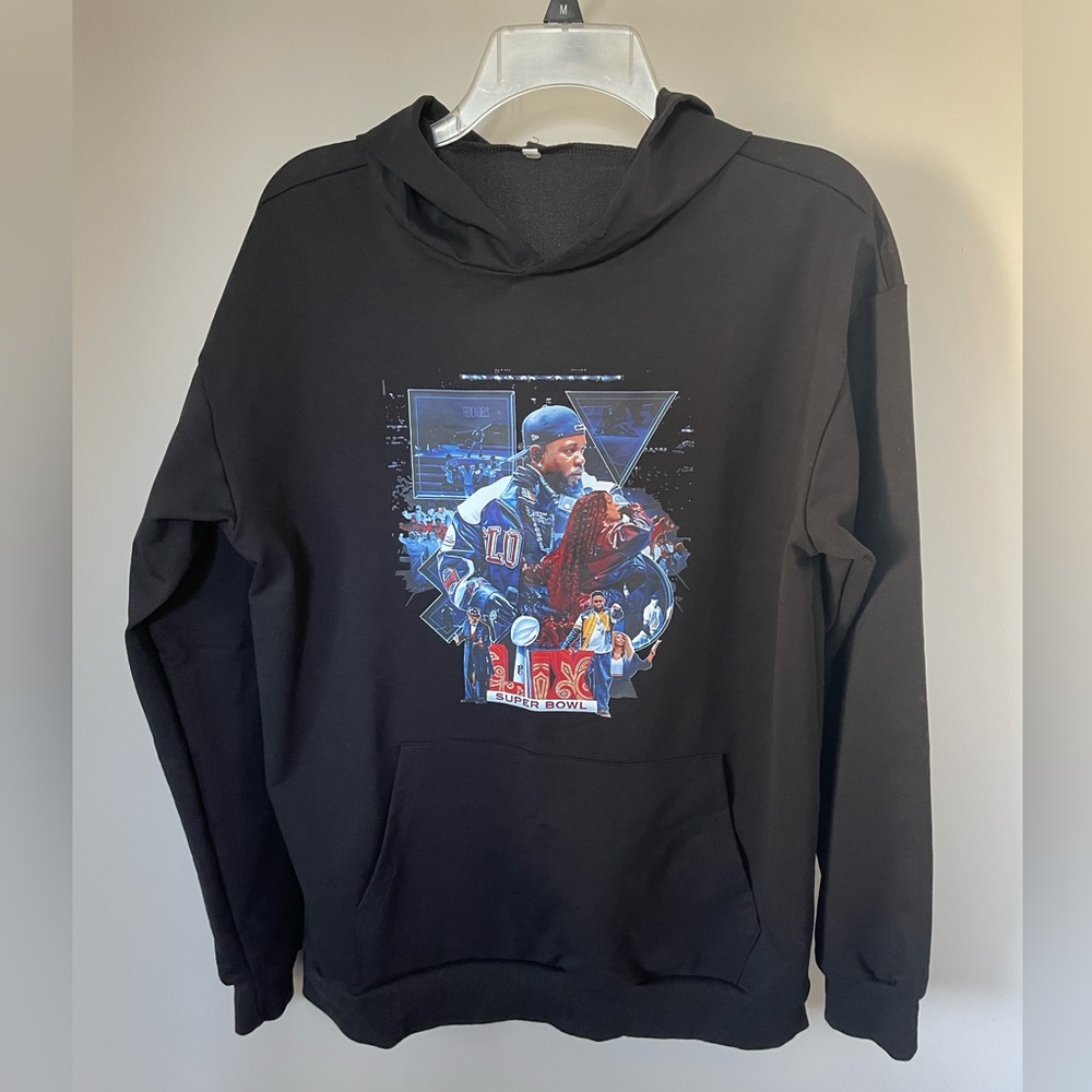 Kendrick Lamar Superbowl LIX Lightweight Pullover Black Hoodie Sweatshirt Large